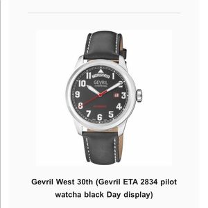 Gevril Mens West 30th St 44600 ETA 2834 Swiss Automatic Leather Day Date Watch